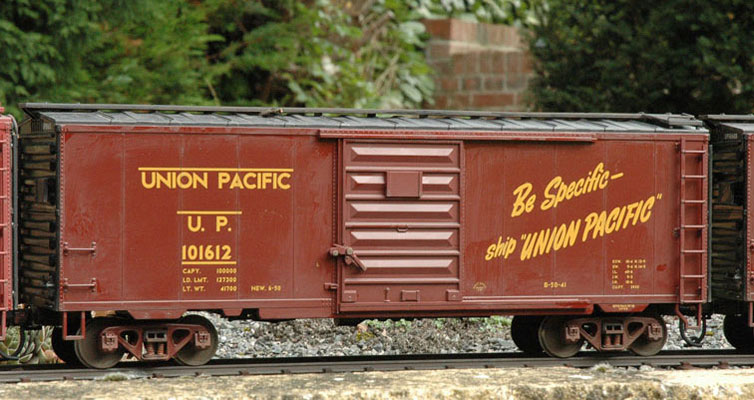 Photo of a MTH 1:32 scale model UP boxcar