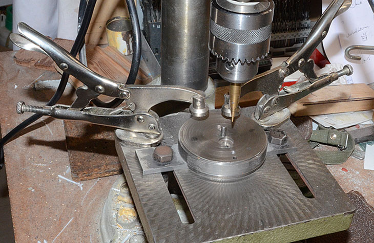 Photograph of a crank pin hole drilling jig