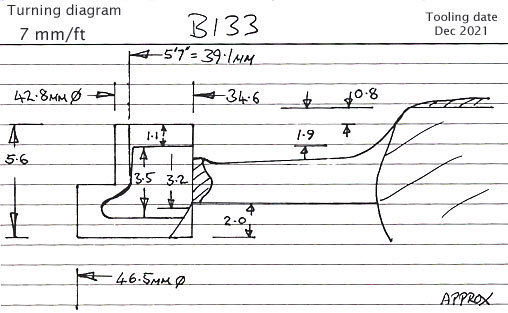 Cross section diagram of casting B133