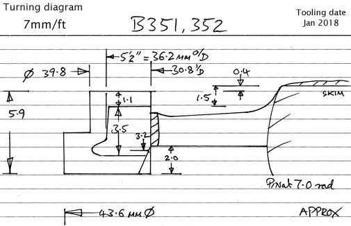 Cross section diagram of castings B351 and B352