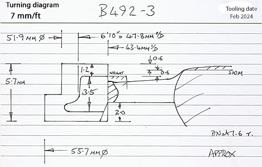 Cross section diagram of casting B492