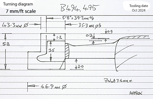 Cross section diagram of castings B494 and B495