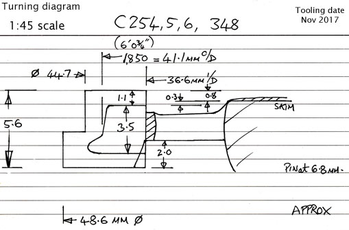 Cross section diagram of castings C254, 255, 256, 348