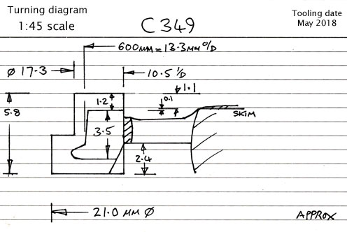 Cross section diagram of castings C349