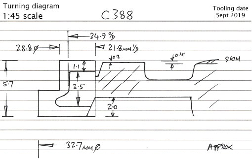Cross section diagram of casting C388