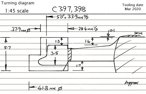 Cross section diagram of castings C397, 398