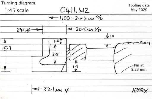 Cross section diagram of castings C411, 412