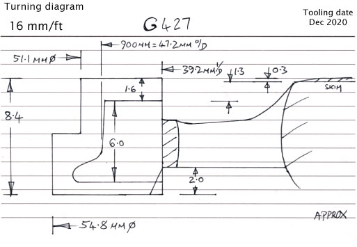 Cross section diagram of casting G427