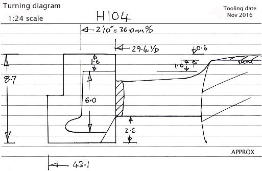 Cross section diagram of casting H104