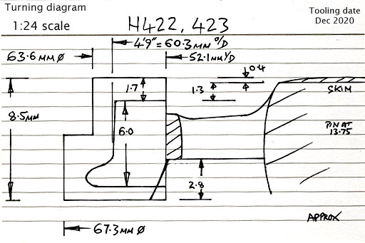 Cross section diagram of casting H422