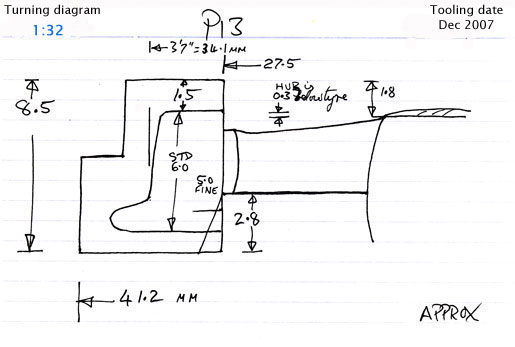 Cross section diagram of casting P13