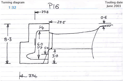 Cross section diagram of casting P16