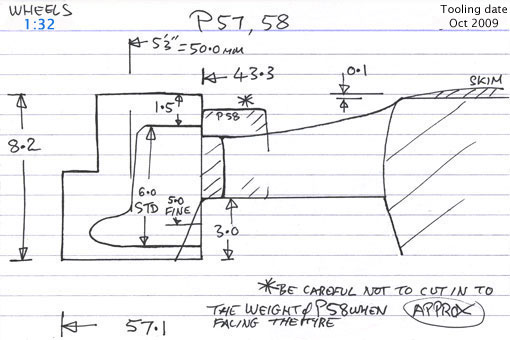 Cross section diagram of Castings P57, P58