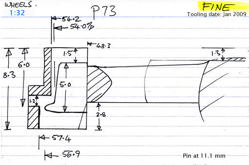 Cross section diagram for casting P73 at G1MRA Fine standard