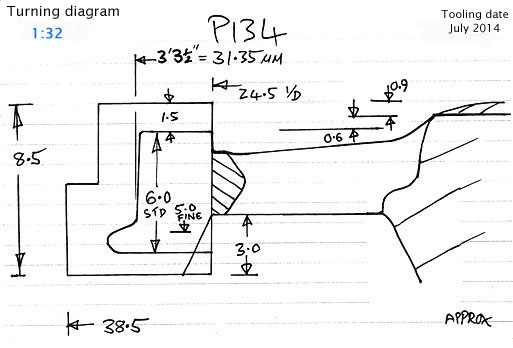 Cross section diagram of casting P134