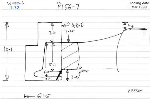 Cross section diagram of castings P156, P157