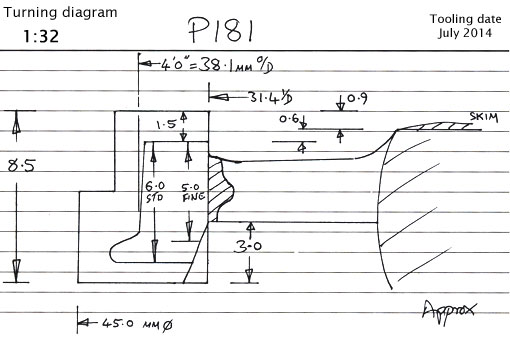 Cross section diagram of casting P181