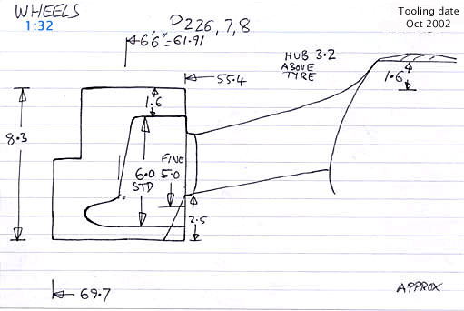 Cross section diagram for castings P226, P227, P228