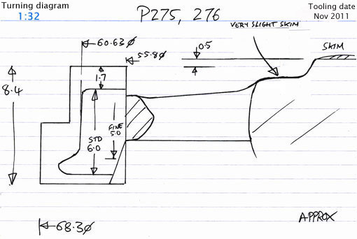 Cross section diagram of castings P275, P276