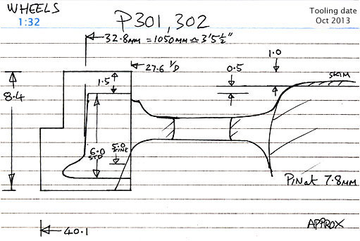Cross section diagram of castings P301, 302