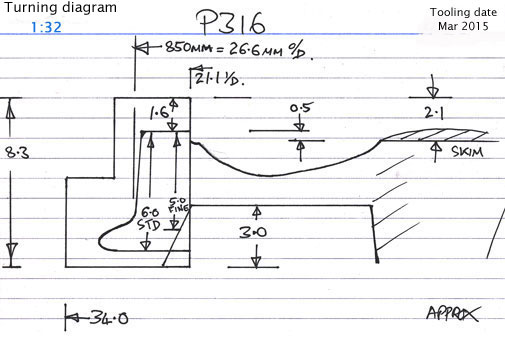 Cross section diagram of casting P316