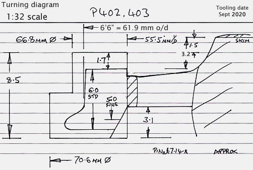 Cross section diagram of castings P402, 3