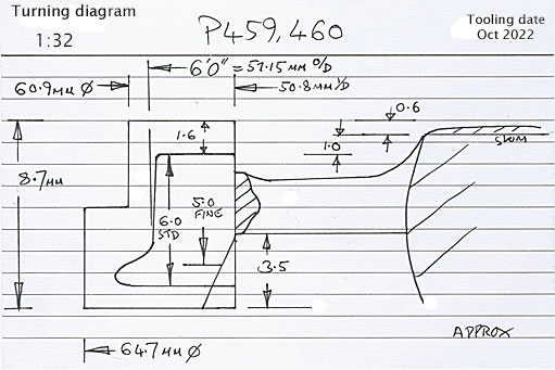Cross section diagram of castings P459 and P460