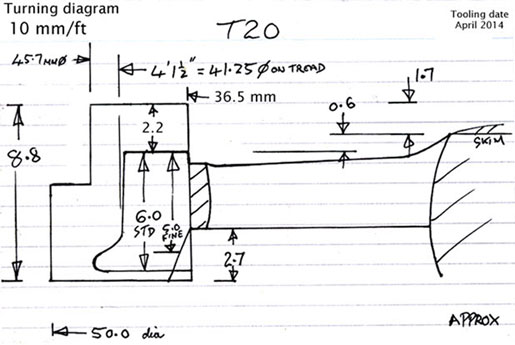 Cross section diagram of casting T20