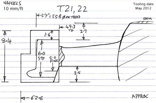 Cross section diagram of casting T21, T22