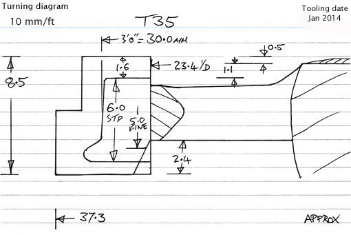 Cross section diagram of casting T35