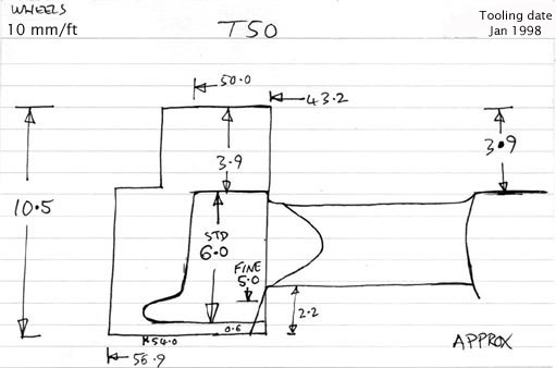 Cross section diagram of casting T50
