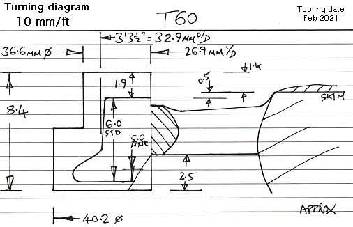 Cross section diagram of casting T60