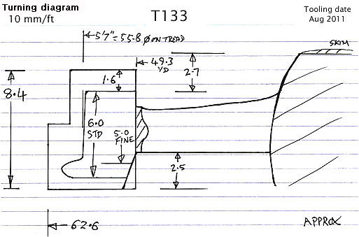 Cross section diagram of casting T133