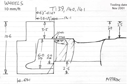 Cross section diagram of castings T139, T140 and T141