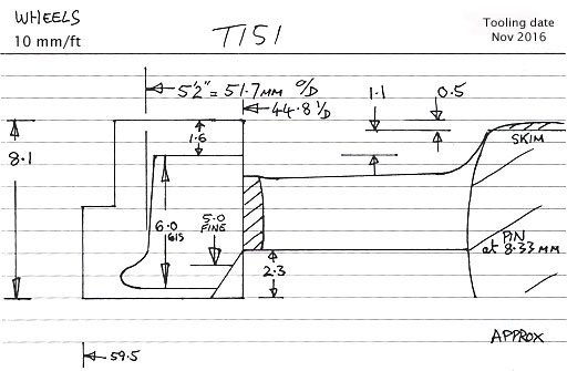 Cross section diagram of casting T151