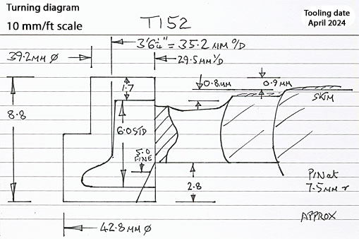 Cross section diagram of casting T152