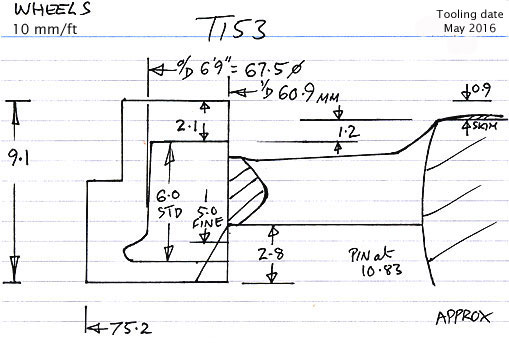 Cross section diagram of casting T153