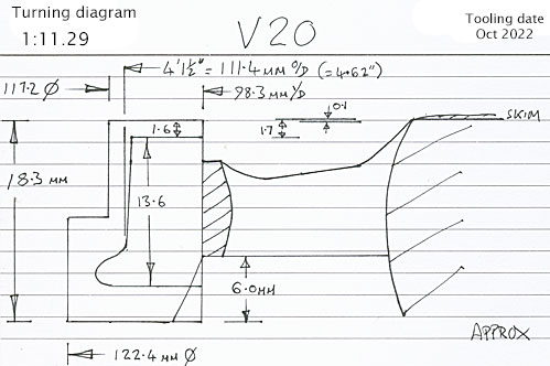 Cross section diagram of casting V20