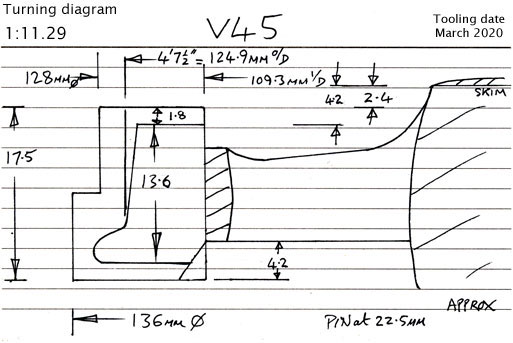 Cross section diagram of casting V45