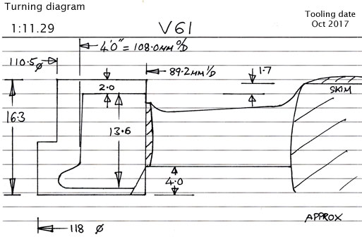 Cross section diagram of casting V61