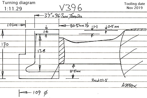 Cross section diagram of casting V396