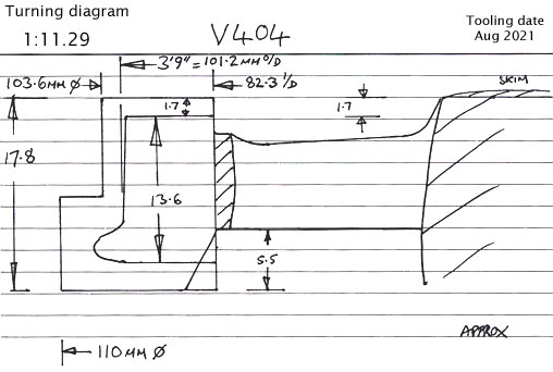 Cross section diagram of casting V404