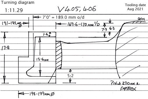 Cross section diagram of castings V405, 406