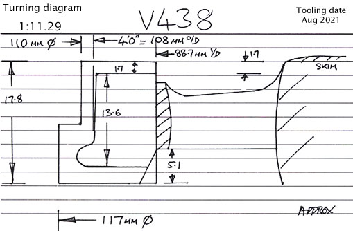 Cross section diagram of casting V438