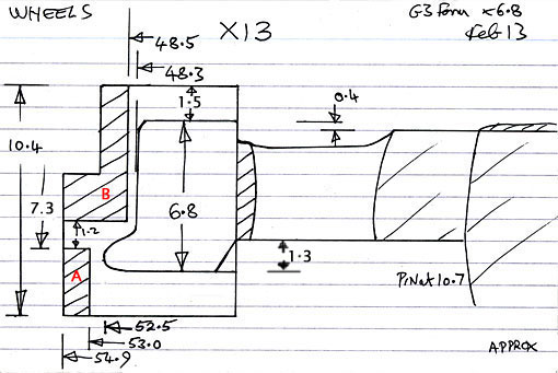 Cross section diagram for casting X13 for 6.8 mm wide tyre