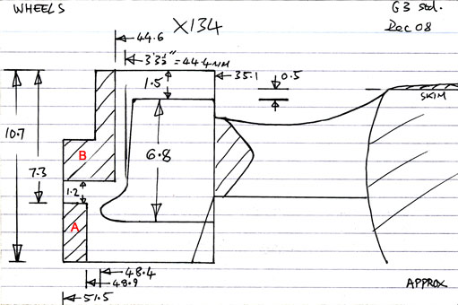 Cross section diagram for casting X134 for 6.8 mm wide tyre