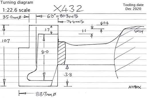 Cross section diagram of casting X432