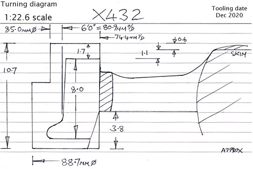 Cross section diagram of casting X432