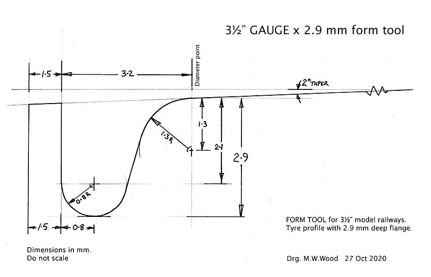 Form tool drawing, 3 1/2 gauge x 2.9 mm